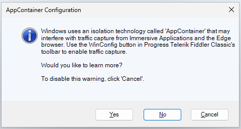 alt Dialog asking if the user wants to learn more about App Containers